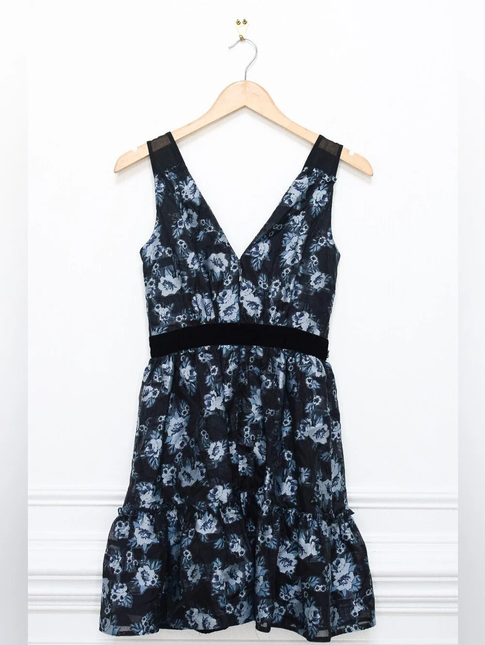 Kate Spade Prairie Rose Jewel Dress Floral Fit & Flare Mini Blue Size 00 Party